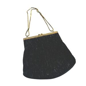 Vintage Gold Chain Strap Black Velvet Evening Bag Clutch Purse‎ Rhinestones